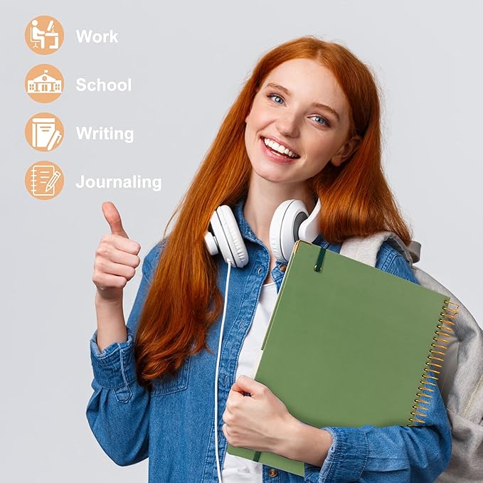 Large Spiral Notebook College Ruled with Tab Stickers A4 Notebooks for School Supplies Hardcover Spiral Notebook 8.5 x 11 Journal Note Book for Work Note Taking Women Men Writing, 220 Pages, Green-DeskLoop Office