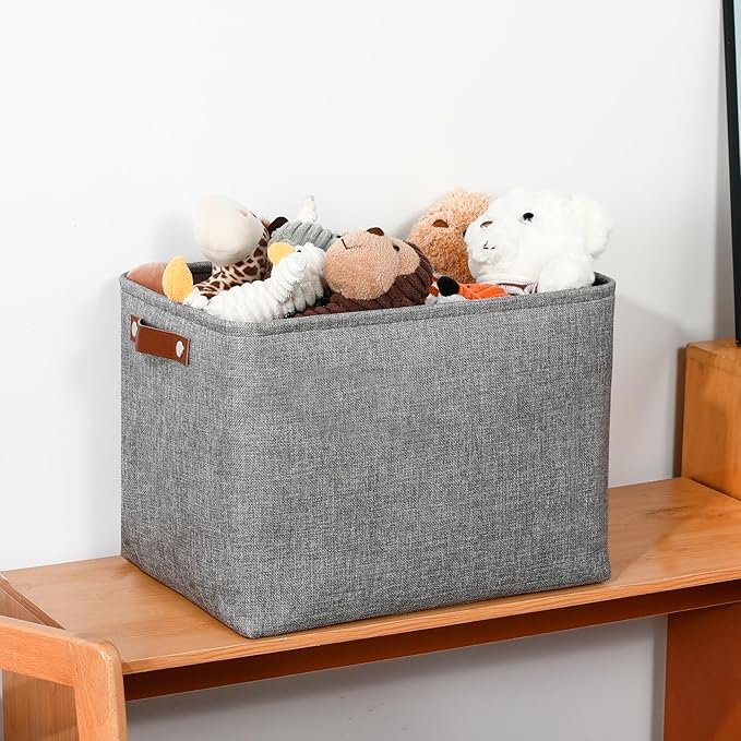 DULLEMELO Large Storage Baskets, 3 Pack Foldable Storage Baskets Bins for Colthes Organizer, Fabric Storage Organizer Baskets for Shelves Closet Nursery Toy Storage(Gray)-DeskLoop Office
