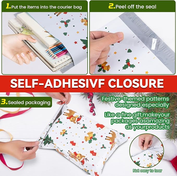 6x9 Inches cute Poly Mailers 50 Pcs Waterproof Self-Sealing Holiday Shipping - Image 4