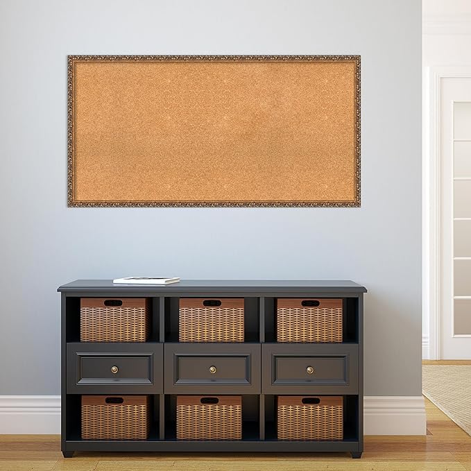 Amanti Art Natural Cork Board for Wall, 26x50 Vision Board with Bronze Frame, Oversize Corkboard Office Decor for Home Organization, Traditional Corkboard Pinboard to Display Items for Home-DeskLoop Office
