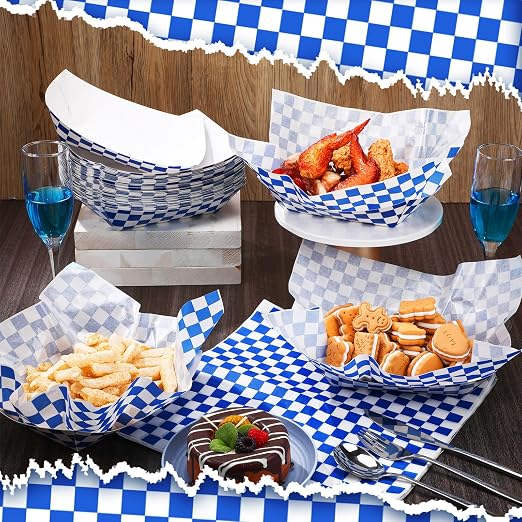 Geosar 100 Pcs Gingham Party Supplies Disposable Paper Food Trays Bulk - Image 4