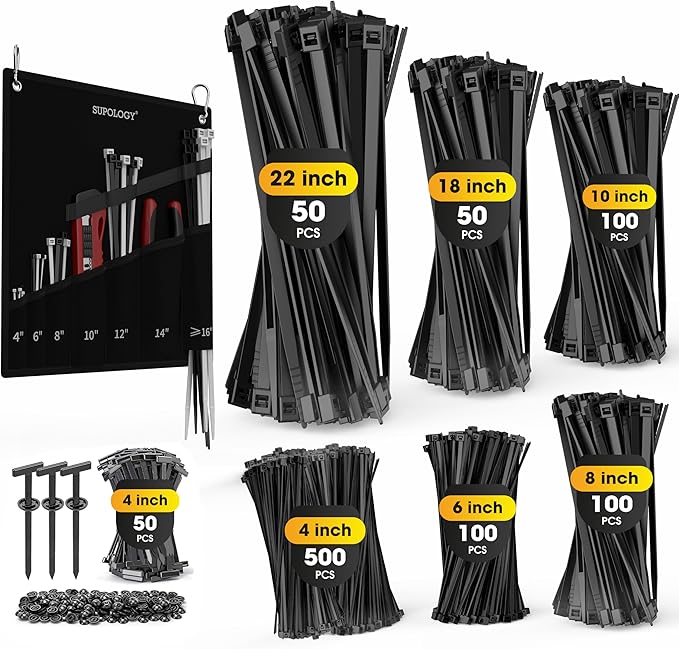 Zip Ties Assorted Size, Best Zip Ties Buckle Set by SUPOLOGY