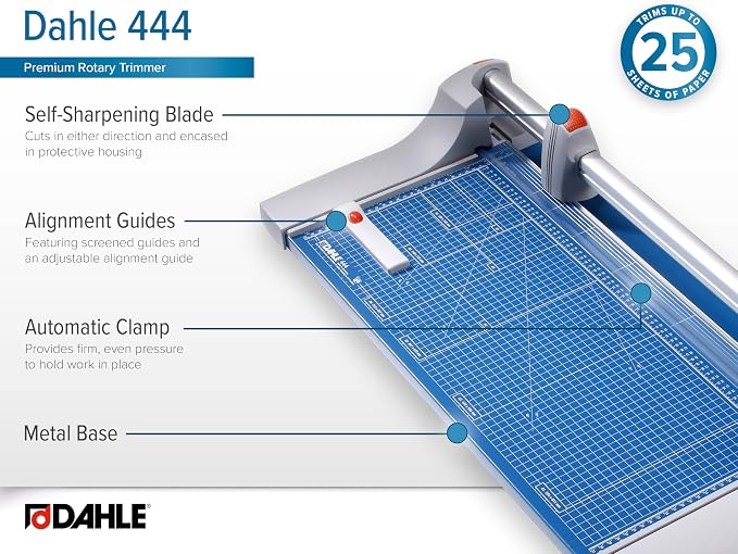 Dahle 444 Premium Rotary Trimmer, 25 Sheet Capacity, Self-Sharpening, Automatic - Image 5