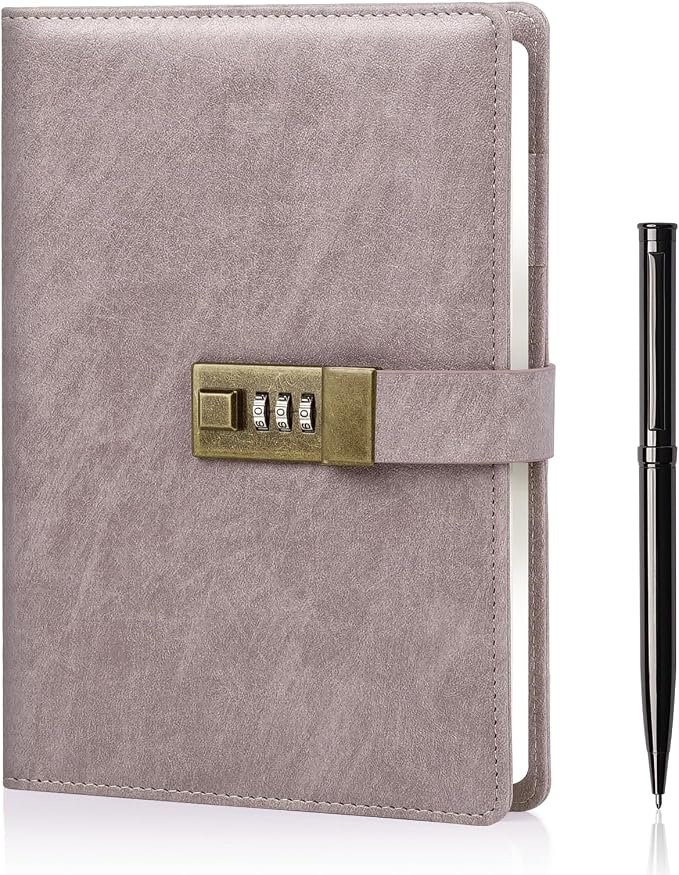 WEMATE Diary with Lock, A5 PU Leather Journal with Lock 240 Pages, Vintage by WEMATE