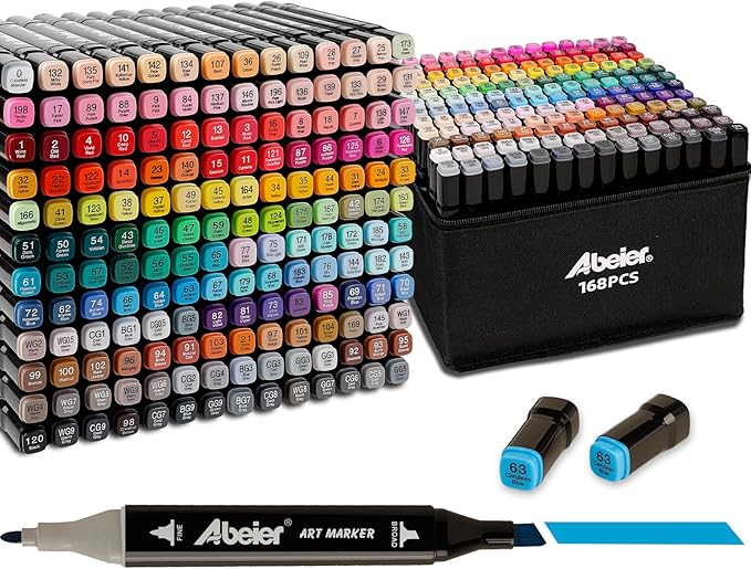 168 Colors Alcohol Markers Set, Dual Tips Blender Art Markers for Drawing, Permanent Sketch Markers for Kids adult coloring, Alcohol Based Markers, Adults Coloring and Artist Illustration.-DeskLoop Office