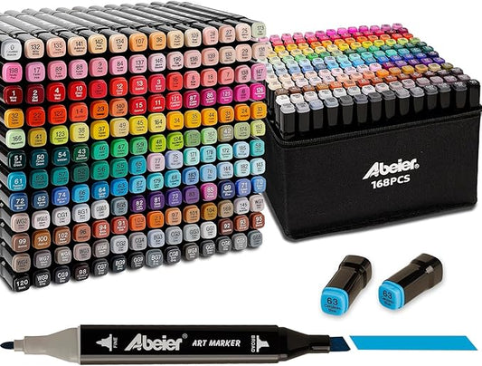 168 Colors Alcohol Markers Set, Dual Tips Blender Art Markers for Drawing, Permanent Sketch Markers for Kids adult coloring, Alcohol Based Markers, Adults Coloring and Artist Illustration.-DeskLoop Office