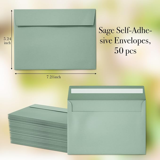 Slapaflife 50 Packs 5x7 Envelopes, Sage Green 5x7 Envelopes - Image 3