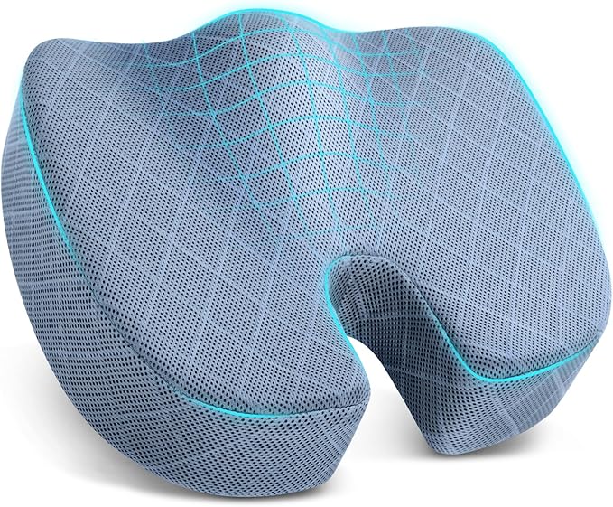 TushGuard Office/Car Seat Cushion, Non-Slip Sciatica & Back Coccyx Tailbone Pain Relief Chair Pad, Memory Foam Butt Pillow for Computer Desk, Wheelchair, Driving (Light Blue, XX-Large)-DeskLoop Office