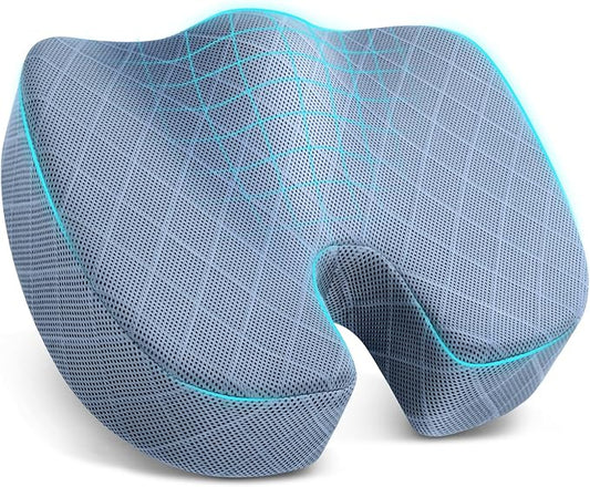 TushGuard Office/Car Seat Cushion, Non-Slip Sciatica & Back Coccyx Tailbone Pain Relief Chair Pad, Memory Foam Butt Pillow for Computer Desk, Wheelchair, Driving (Light Blue, X-Large)-DeskLoop Office