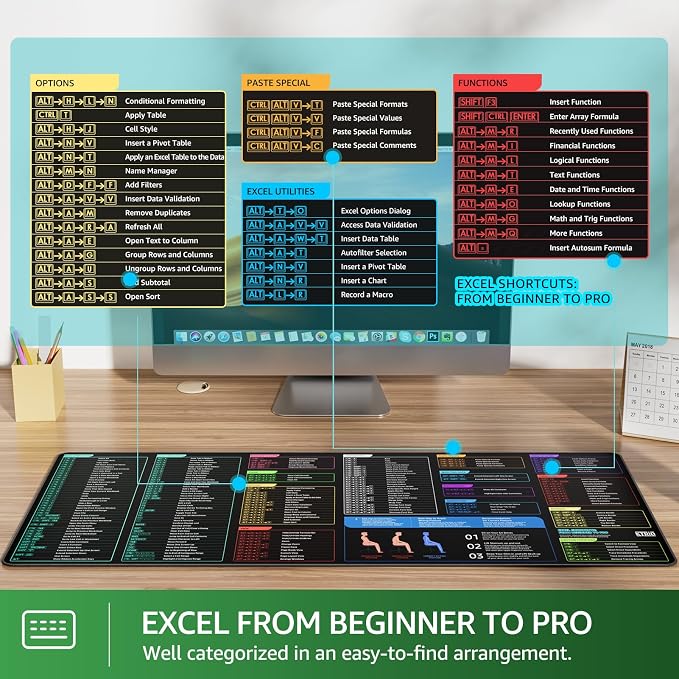 KTRIO Excel Shortcuts Mousepad, Desk Mat, 31.5 x 11.8 in, XL | Smooth - Image 3
