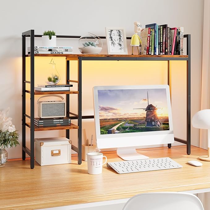 HavenlyYouth Desk Shelf with LED Light Strip, 3-Tier Storage Desktop Organizer - Image 2