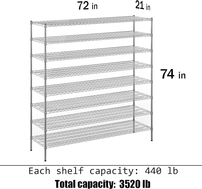 Regal Altair 21" Deep x 72" Wide x 74" Height Wire Shelving Kit | 8-Tier | NSF - Image 3