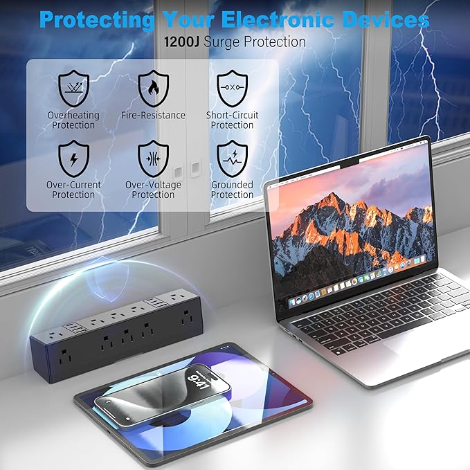 40W Fast Charging Station, VILONG Desk Clamp Power Strip, Desktop Mount Surge Protector, 8 USB Ports(4 USB-C), 10 AC Outlets and 6Ft Cord, for Home, Office, Fit 1.6" Tabletop Edge-DeskLoop Office