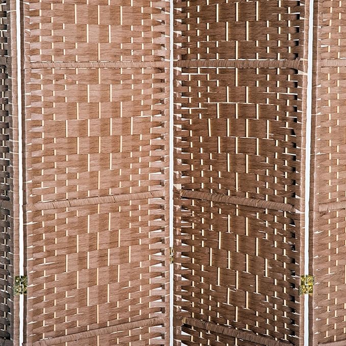 HOMCOM Room Divider 4 Panels Folding Privacy Screen 6FT Tall Portable Wicker Weave Partition Wall Divider for Bedroom Home Office, Natural Wood-DeskLoop Office