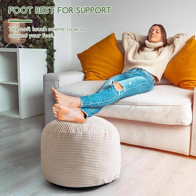 HIGOGOGO Round Stuffed Pouf Ottoman, Corduroy Poufs - Image 4