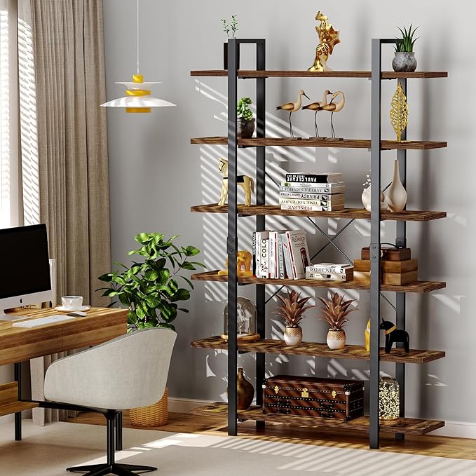 FRAPOW Bookshelf, 6 Tier Book Shelf 83Inch Tall Bookcase, Industrial Large Bookshelves Rustic Book Case with Open Metal Frame for Office, Bedroom, Farmhouse, Living Room-DeskLoop Office