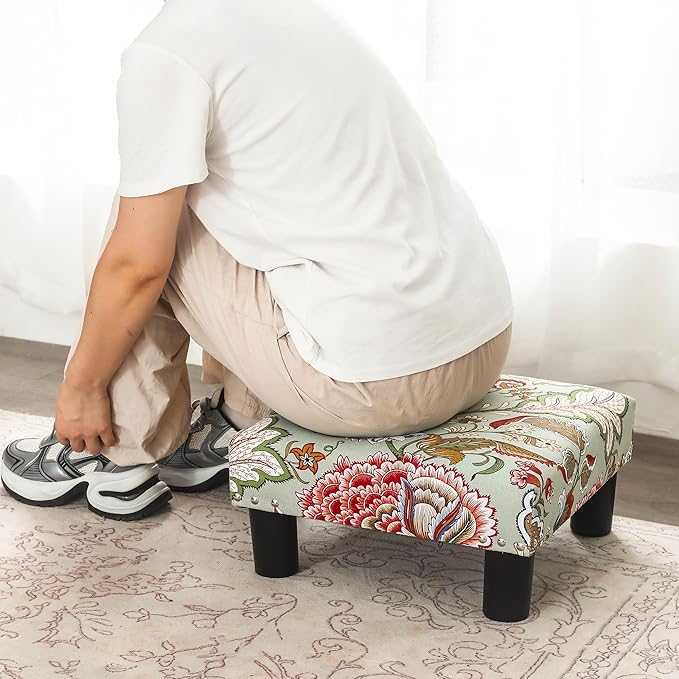 Joveco Small Foot Rest Stool Ottoman, 15" Fabric Square Footstool Upholstered Footrest for Chair, Under Desk, Office, Living Room, Boho Floral-DeskLoop Office