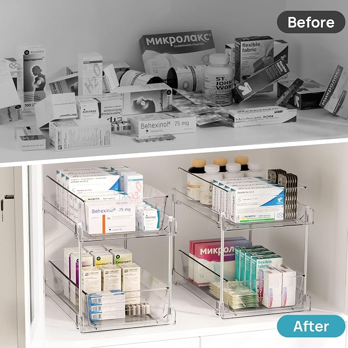 Vtopmart 4 Pack Bathroom Under Sink Organizers Organizer, 2 Tier Clear Pull-Out - Image 7
