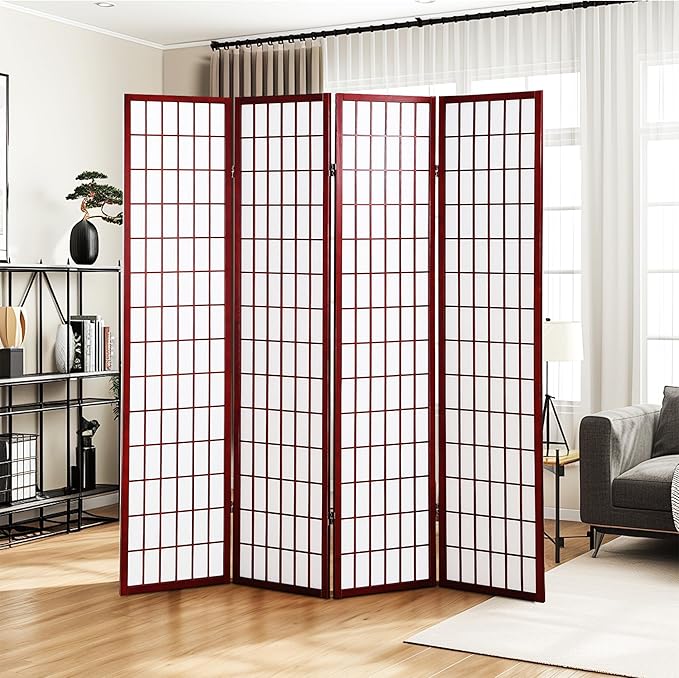 NicBex Room Divider 4 Panel Room Dividers with Oriental Style Partition Room Dividers and Folding Privacy Screens Wall Divider for Home, Office, Room Separation,72" W x 2" D x 72" H, Cherry-DeskLoop Office