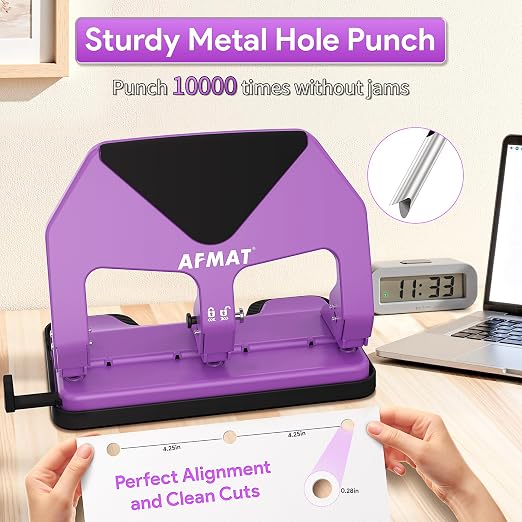 AFMAT Heavy Duty 3 Hole Punch, 50-Sheet Capacity, 50% Reduced Effort Three Hole - Image 4