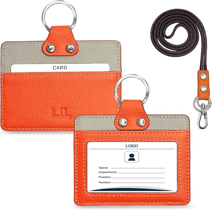 Badge Holder: Boshiho Cowhide Leather ID Badge Card Holder by boshiho