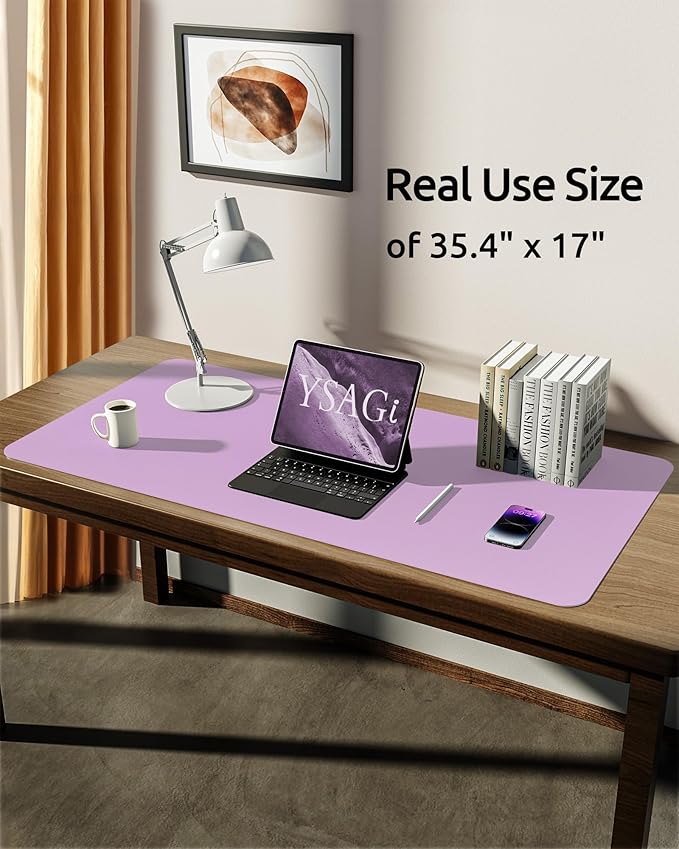 YSAGi Leather Desk Protector, Office Mat, Large Mouse Mat, Non-Slip PU Leather Blotter, Laptop Desk, Waterproof Writing Pad for Office and Home (Taro Purple, 35.4" x 17")-DeskLoop Office