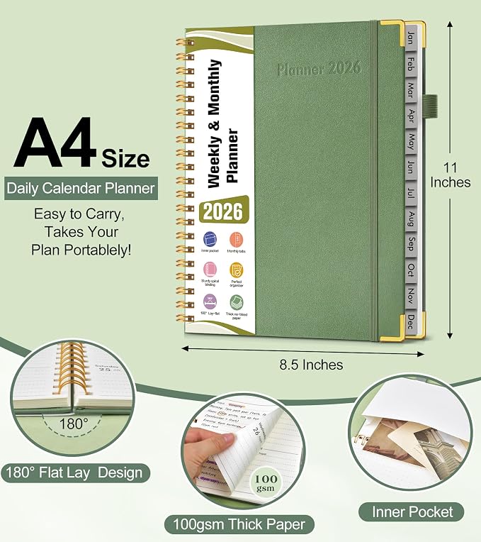 2026 Planner, Hardcover Leather Weekly and Monthly Planner, January 2026 - Image 5
