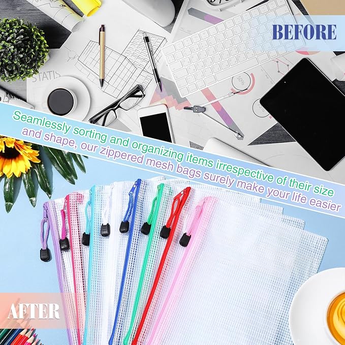 Jetec 32 Pcs Mesh Zipper Bags Toy Storage Bikini Organizer Bag Bolsas Para Guardar Trajes De Baño Waterproof Zipper Reusable Pouch Puzzle Multipurpose for Storage Office(Classic Color,9 x 7 Inch)-DeskLoop Office