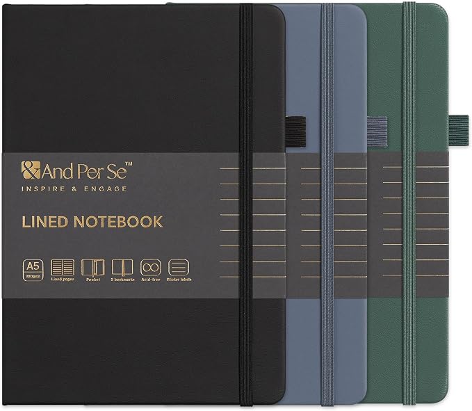 &And Per Se Lined Notebooks 3-Pack Gift Set, A5 Hardcover Journals, 160 Pages by AndPerSe