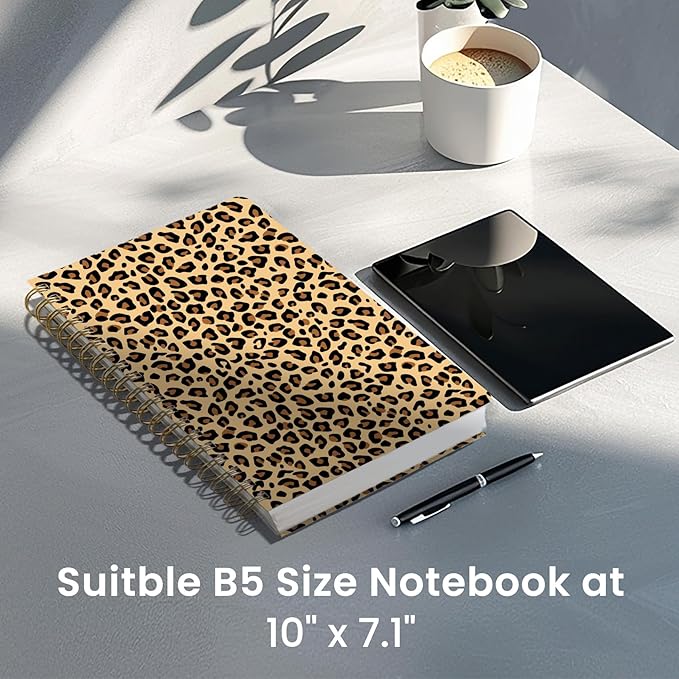 Lined Spiral Notebook Journal for Work, 300 Pages Thick B5 (7.1"x10") College Ruled Journal for Women & Writing, Hardcover Notebook for Note Taking, Perfect for Office Home School Supplies, Leopard-DeskLoop Office