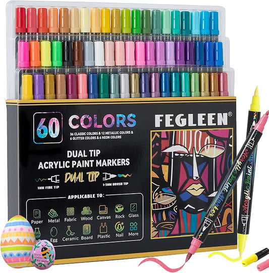 60 Colors Acrylic Paint Markers, Dual Tip Acrylic paint Pens Contain 12 by Unknown