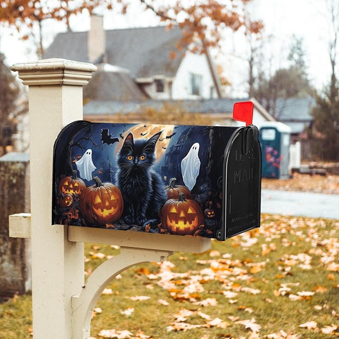 Halloween Night Black Cat Mailbox Covers Pumpkin Maple Leaf Bat Castle Ghost - Image 2