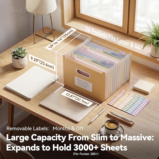 ThinkTex 12-Pocket Accordion File Organizer, Upright Open Top, Monthly Tabs - Image 2