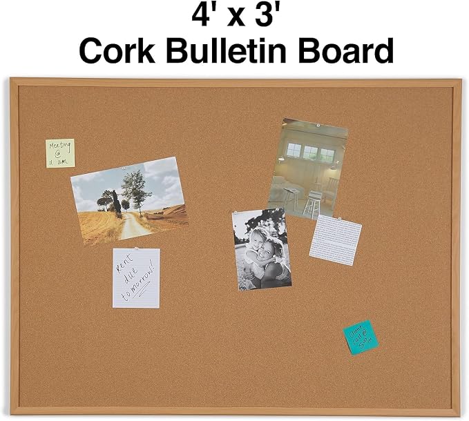 Staples Standard Durable Cork Bulletin Board, Oak Finish Frame, 4-ft x 3-ft - Image 2