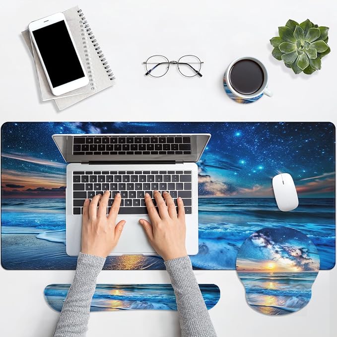 Britimes Blue Sea and Starry Sky Keyboard Mouse Pad Set 4in1 Large - Image 6