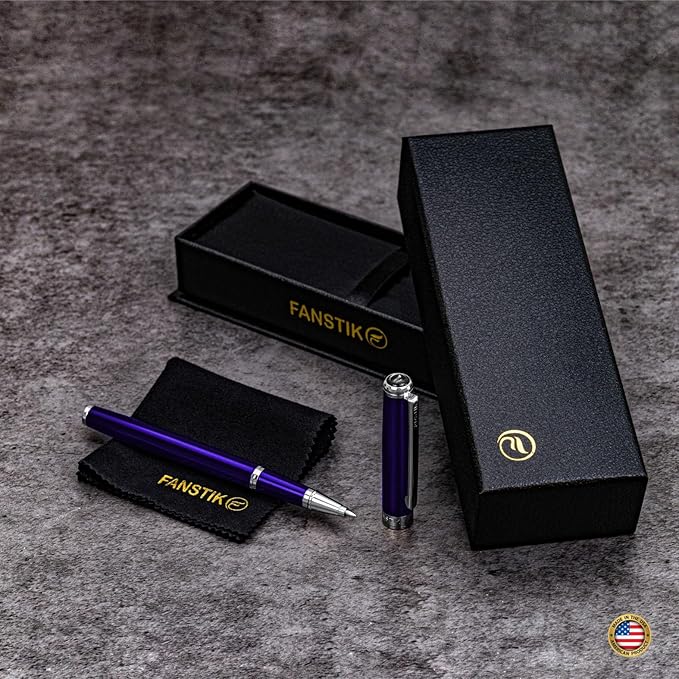 Customized Blue Luxury Rollerball pen (Made In USA) fancy gift set for women, Chrome Finish, Professional executive pen gift set for men (Lux Custom-Rollerball Blue)-DeskLoop Office