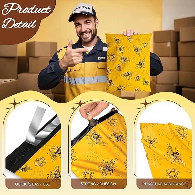 Bees Poly Mailer 14.5x19 Inch 50 Pcs, Waterproof Shipping Bags for Clothing, Tear-Resistant Mailier Bags, Strong Mailing Bags with Self-Seal-DeskLoop Office
