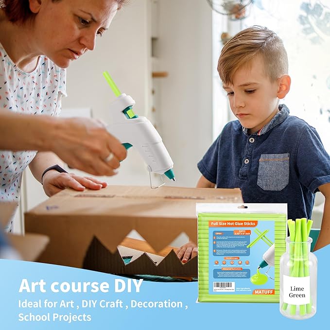 MATUFF Light Green hot Glue Sticks Full Size 0.43” Dia x 8” Long, 52 pcs Hot melt Adhesive Glue Sticks, All-Purpose Colored Glue Gun Sticks for Christmas Decoration Crafts Arts School Repair Bonding-DeskLoop Office