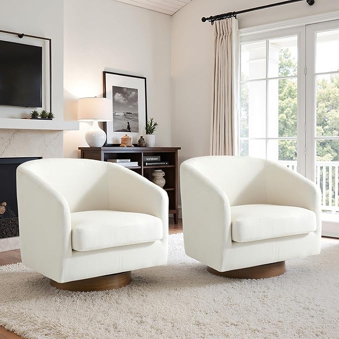UIXE Swivel Accent Chairs Set of 2, Fabric Upholstered Barrel Chair for Living Room, Comfy Round Armchair Single Sofa Bedroom Reading Seat - 31" W, Beige-DeskLoop Office
