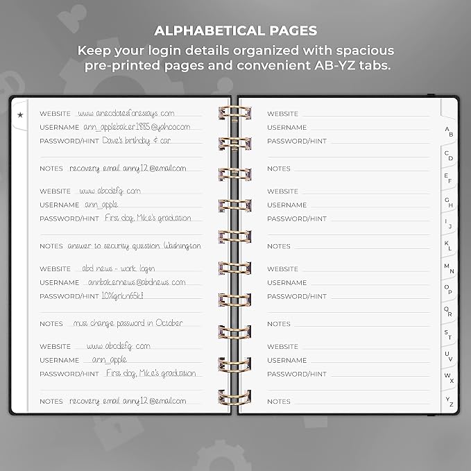 Clever Fox Password Book Spiral – Mini Internet Address & Password Organizer - Image 3