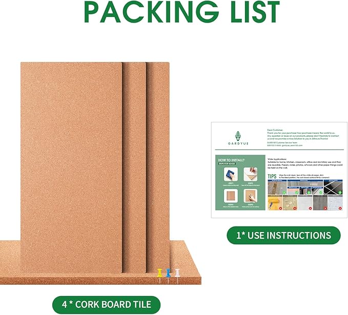4 Pack Cork Bulletin Board 17"x8" - 1/2" Thick Cork Board Tiles,Self-Adhesive Frameless Cork Tiles Wall Decor for DIY, Office, School and Home Decor-DeskLoop Office