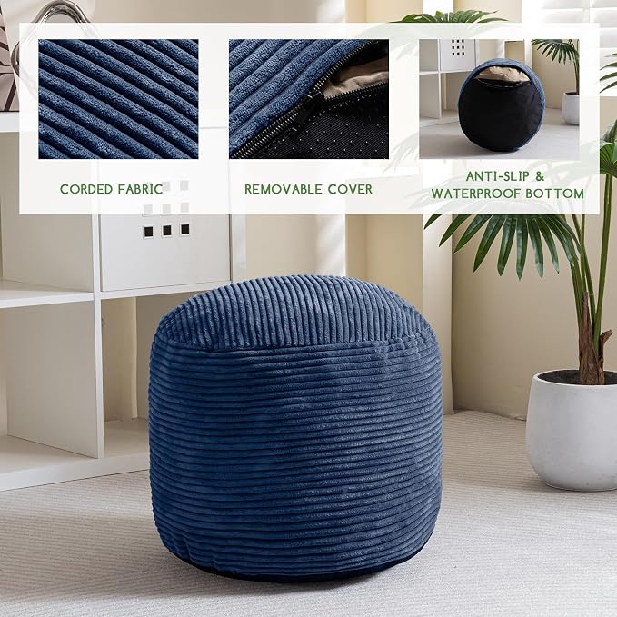 HIGOGOGO Round Stuffed Pouf Ottoman, Corduroy Poufs - Image 3