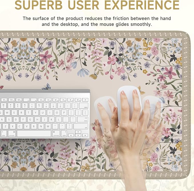 iCasso Floral Desk Mat for Keyboard and Mouse, Cute Gaming Mouse Pad XXL - Image 4