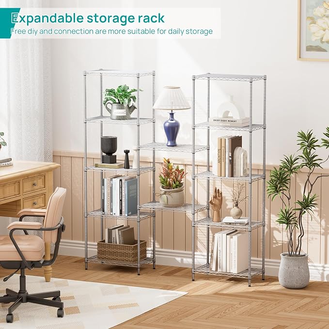 SINGAYE 6 Shelf Wire Shelving Unit Adjustable Metal Shelves Standing Bathroom - Image 5