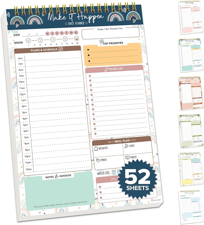 Decorably 52 Sheets Boho Rainbow Undated Daily Notepad by Decorably