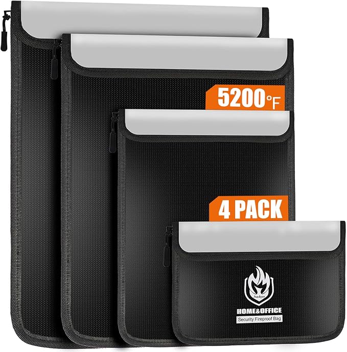 Andyer 4 Pack Fireproof Document Bags, Waterproof Document Holder | Multi-Size by Andyer