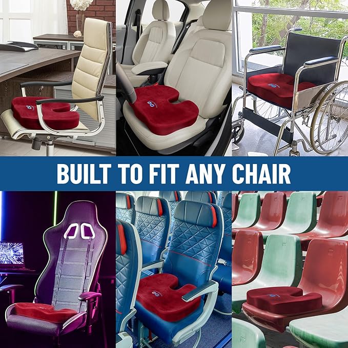 Everlasting Comfort Doctor Recommended Memory Foam Seat Cushion for Office Chairs & Car Seat - Ergonomic Office Desk Accessories for Tailbone Pain Relief, Sciatica & Back Support-DeskLoop Office