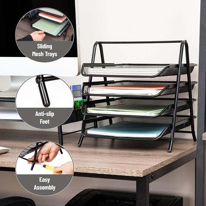 Mind Reader 4-Tier Paper Tray, Desktop Organizer, File Storage, Metal Mesh - Image 4