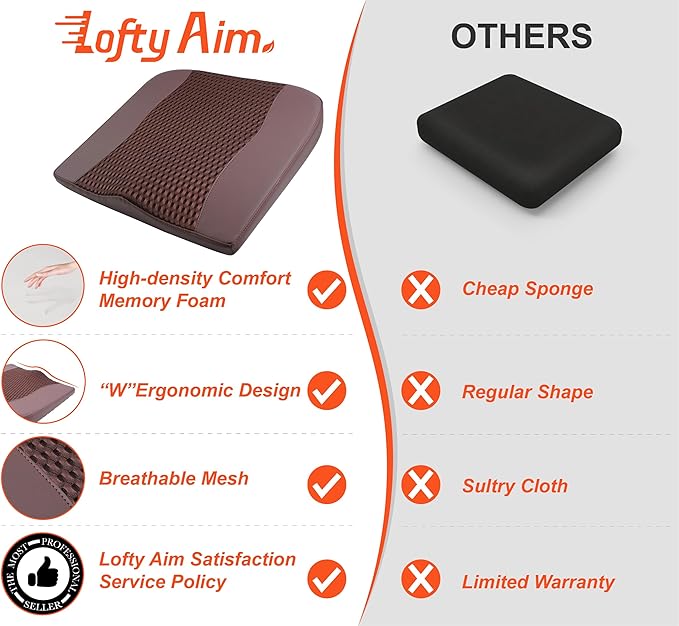 Car Seat Cushion, Comfort Memory Foam Car Cushions for Driving - Sciatica & Lower Back Pain Relief, Driver Seat Pillow for Auto, Office Chair, Wheelchair - 4D Mesh Brown-DeskLoop Office