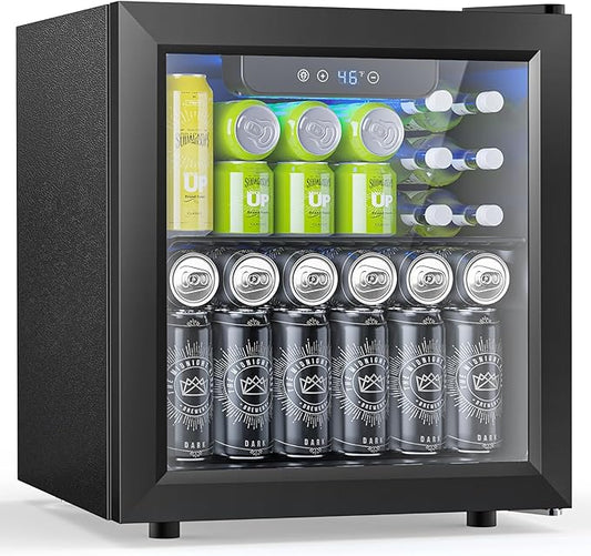 50 Cans Beverage Refrigerator Cooler, 1.3 Cu.ft Mini Fridge Countertop Drink Cooler with Glass Door for Beer, Soda,Wine, Adjustable Digital Temperature Control for Home Dorm Bar, Black-DeskLoop Office